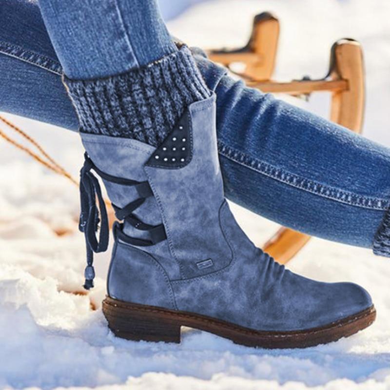Lace-Up Mid-Calf Boots for Women - Slouch Boots - Image 3