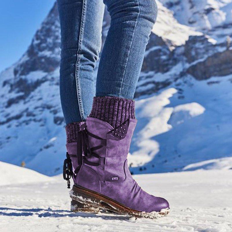 Lace-Up Mid-Calf Boots for Women - Slouch Boots - Image 11