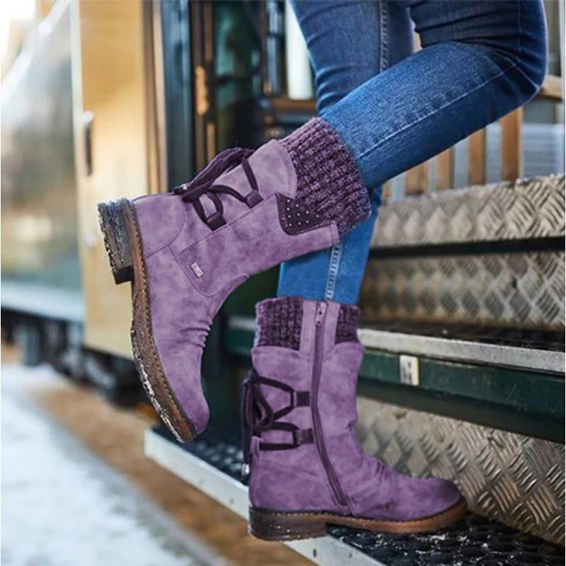 Lace-Up Mid-Calf Boots for Women - Slouch Boots - Image 8