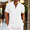 Henley Short Sleeve Shirt for Men - Band Collar Relaxed Fit - Image 3