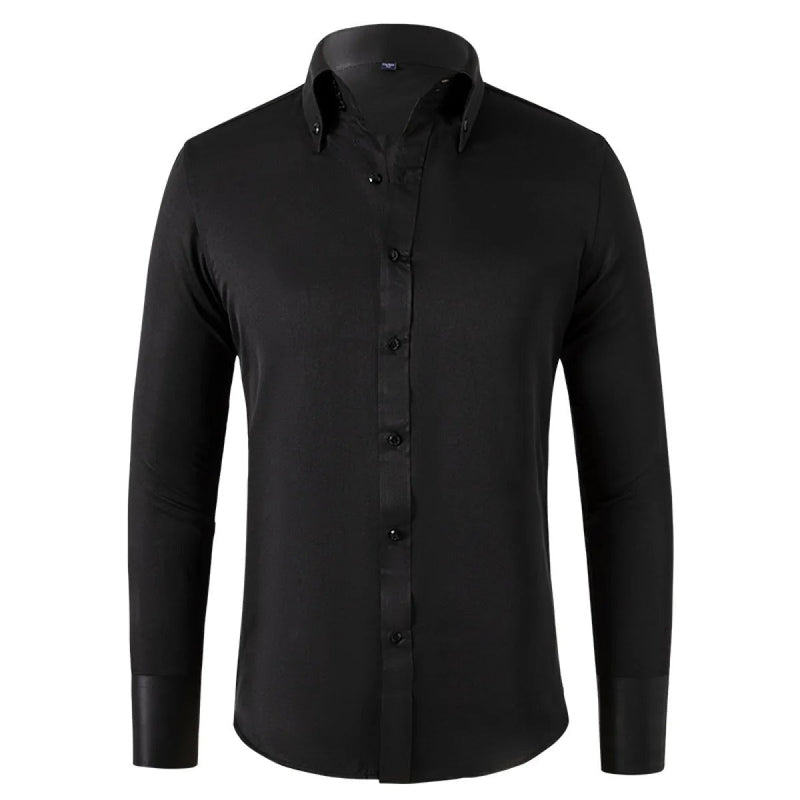 Button-Down Slim Fit Dress Shirt for men - Long Sleeve Point Collar - Buttoned Cuffs Solid Color - Image 6