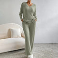 Knit Loungewear Set for Women - Wide Leg Pants - Image 11