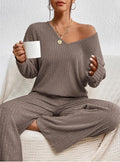 Knit Loungewear Set for Women - Wide Leg Pants - Image 3