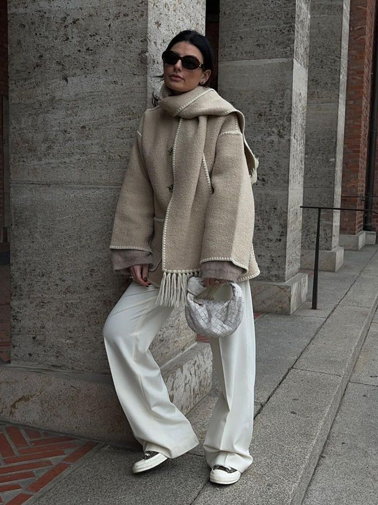 Oversized Fringe Coat for Women - Shawl Collar - Image 9