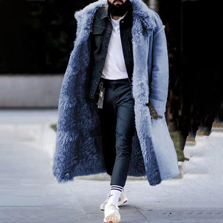 Shearling Long Coat Overcoat for Men - Fur Trim - Image 2