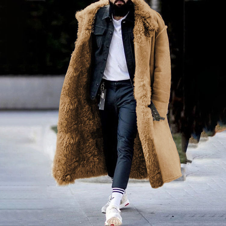 Shearling Long Coat Overcoat for Men - Fur Trim - Image 3