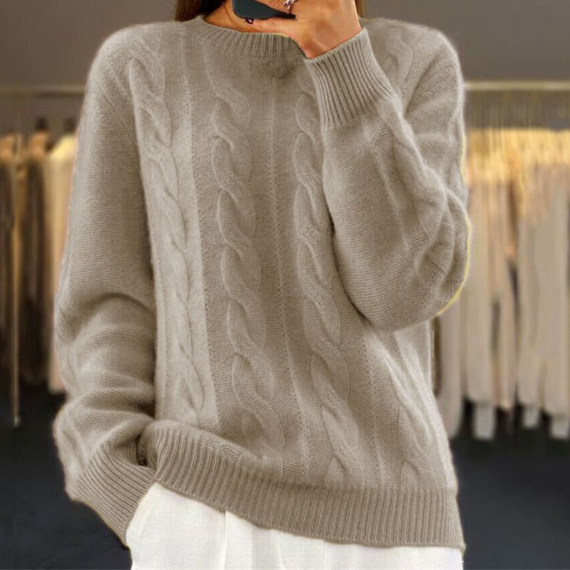 Cable Knit Sweater for Women - Crew Neck - Image 2