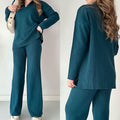 Ribbed Knit Lounge Set for Women - Side Slit - Image 7