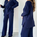 Ribbed Knit Lounge Set for Women - Side Slit - Image 5