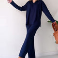 Ribbed Knit Lounge Set for Women - Side Slit - Image 6