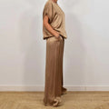 Wide Leg Pants Two-Piece Set for women - Drawstring Waist Pockets - Short Sleeve Top Relaxed Fit - Image 9