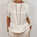 Wide Leg Pants Two-Piece Set for women - Drawstring Waist Pockets - Short Sleeve Top Relaxed Fit - Image 6