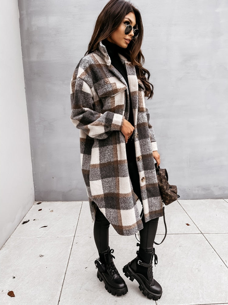 Plaid Oversized Coat for Women - Button Front - Image 8