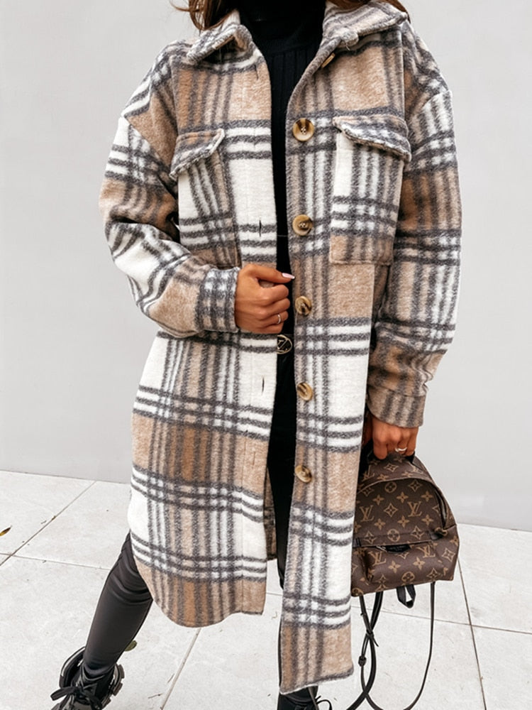 Plaid Oversized Coat for Women - Button Front - Image 9
