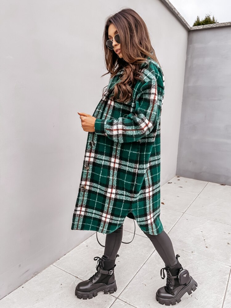 Plaid Oversized Coat for Women - Button Front - Image 2