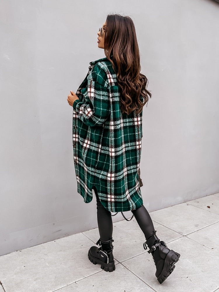 Plaid Oversized Coat for Women - Button Front - Image 3