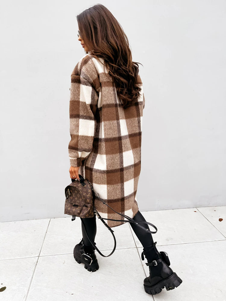 Plaid Oversized Coat for Women - Button Front - Image 4