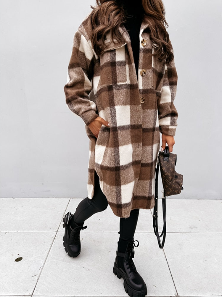 Plaid Oversized Coat for Women - Button Front - Image 5