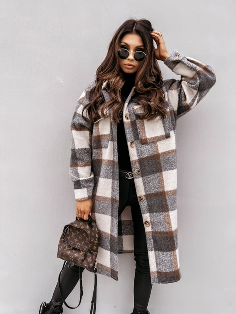 Plaid Oversized Coat for Women - Button Front - Image 6