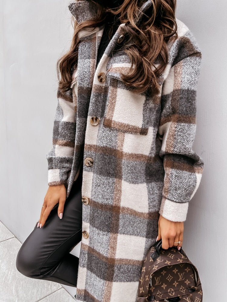 Plaid Oversized Coat for Women - Button Front - Image 7