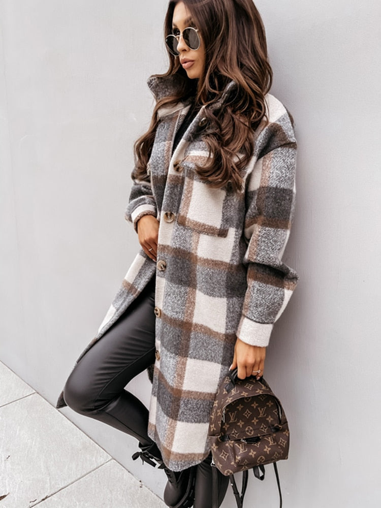 Plaid Oversized Coat for Women - Button Front - Image 11