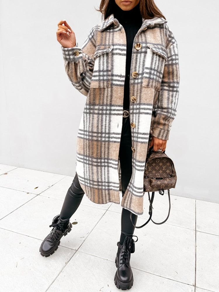 Plaid Oversized Coat for Women - Button Front - Image 12