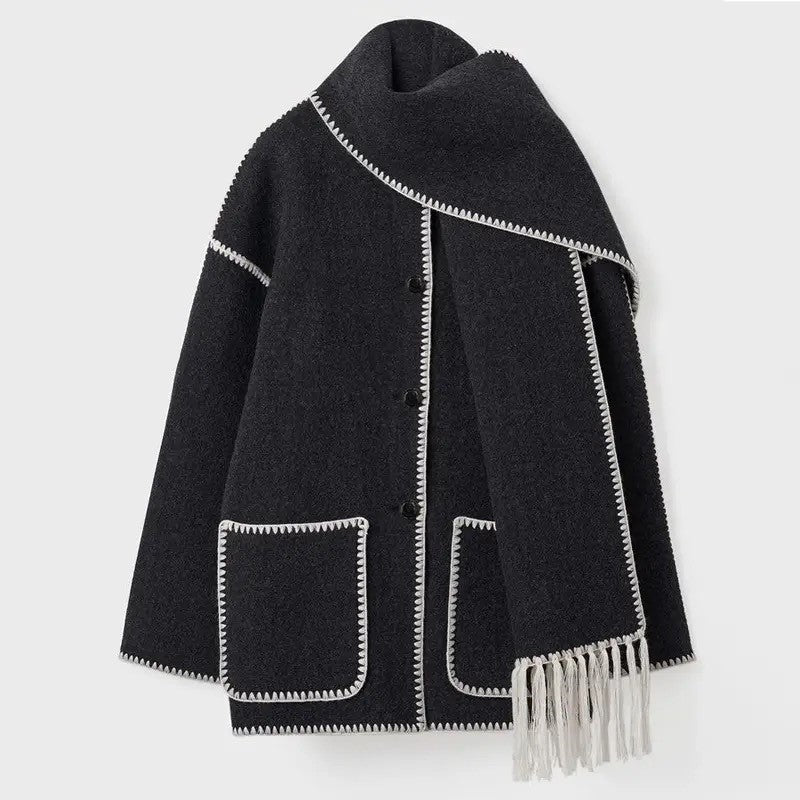 Oversized Fringe Coat for Women - Shawl Collar - Image 10