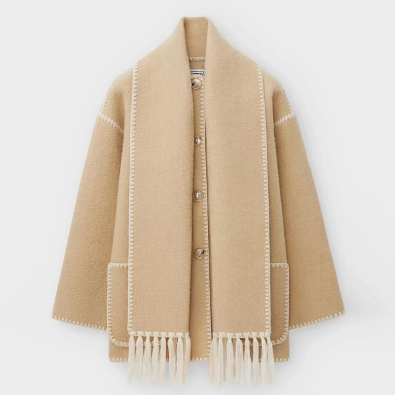 Oversized Fringe Coat for Women - Shawl Collar - Image 11