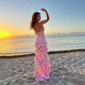 Floral Ruffle Maxi Dress for women - Spaghetti Strap V-Neck - Tiered Beach Bodycon - Image 3