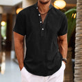 Henley Short Sleeve Shirt for Men - Band Collar Relaxed Fit - Image 4