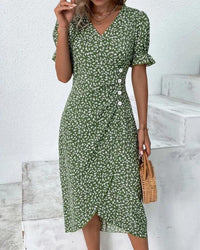 Floral Wrap Midi Dress for Women - V-Neck Puff Sleeve - Image 10