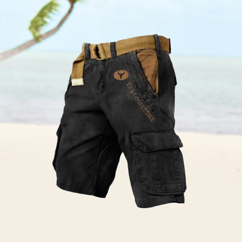 Belted Cargo Shorts for Men - Knee Length Multi-Pocket - Image 2