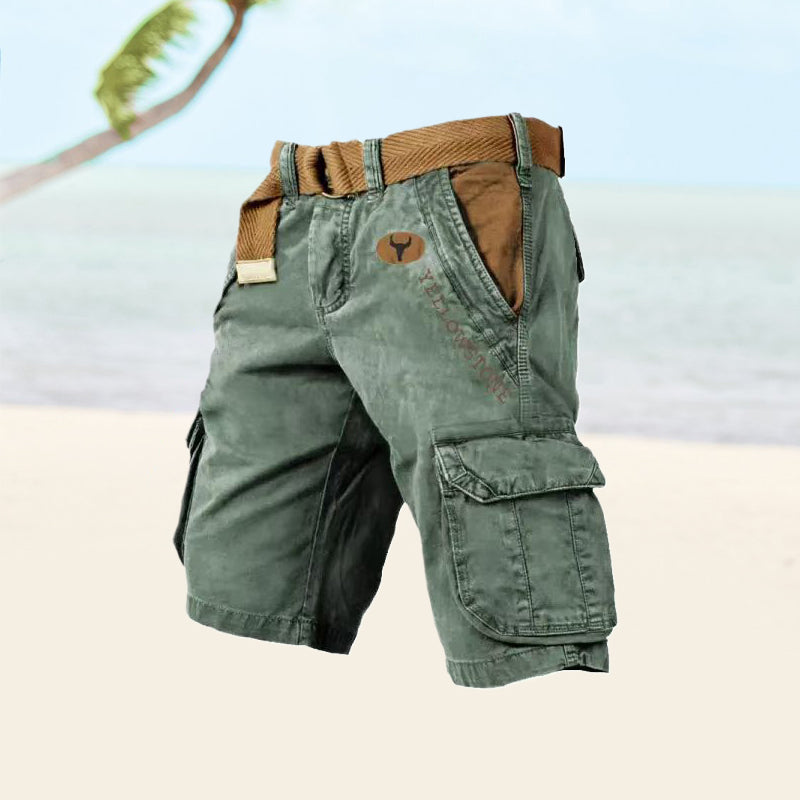 Belted Cargo Shorts for Men - Knee Length Multi-Pocket - Image 4
