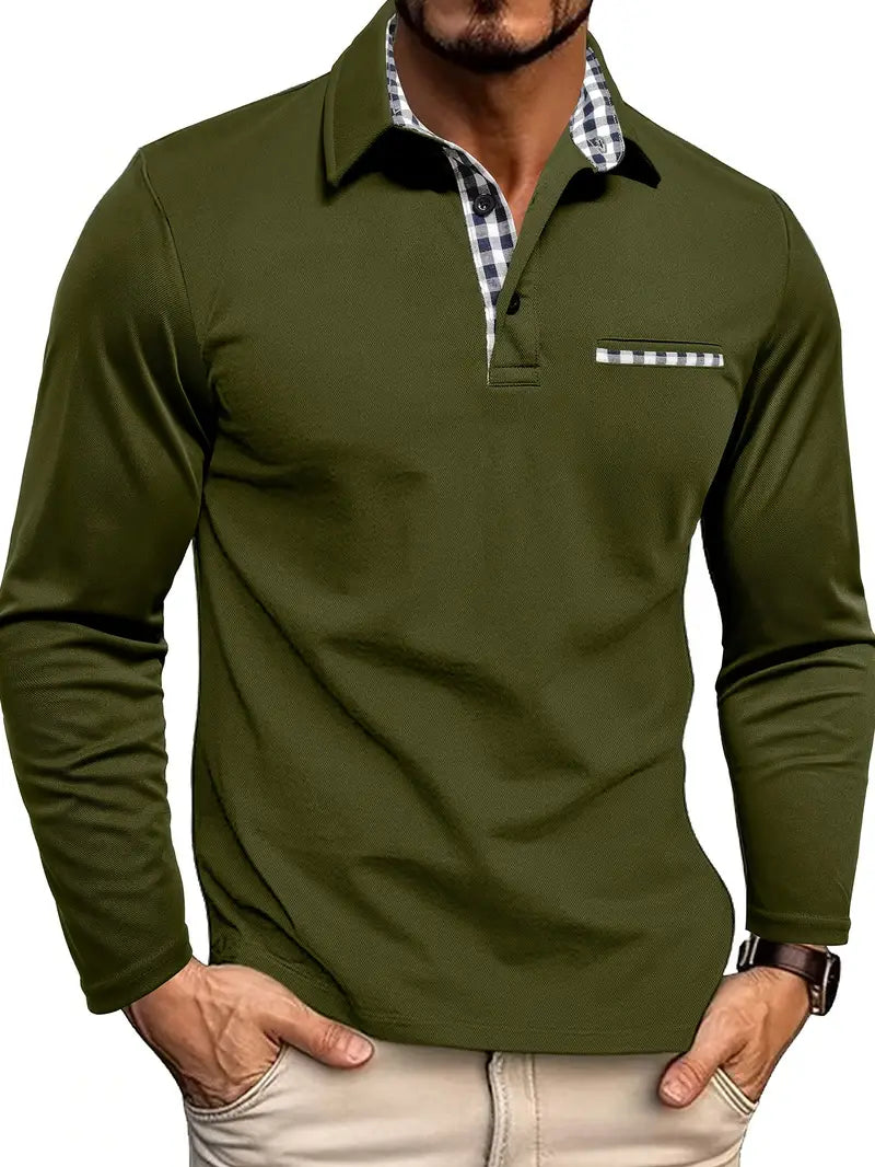 Long Sleeve Polo Shirt for Men - Button-Down Collar Chest Pocket - Image 3