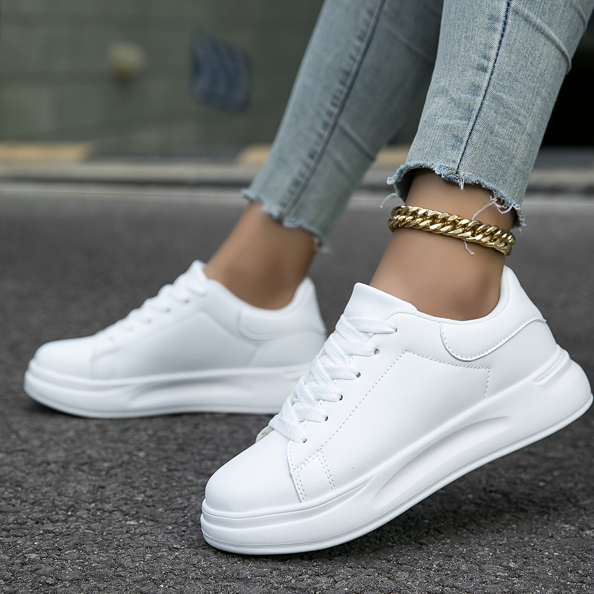 Platform Sneakers for Women - Contrast Heel Detail - Image 2