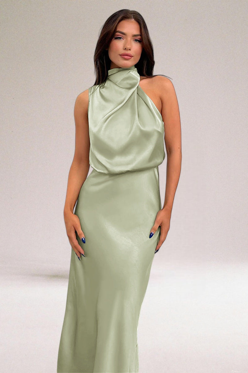 Sleeveless Midi Dress for Women - One Shoulder Twist Front - Image 1