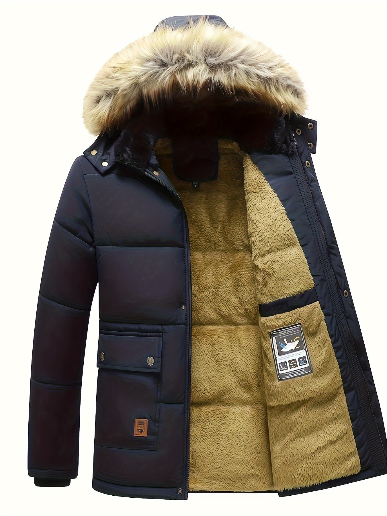 Puffer Hooded Jacket for Men - Faux Fur Hood - Image 6