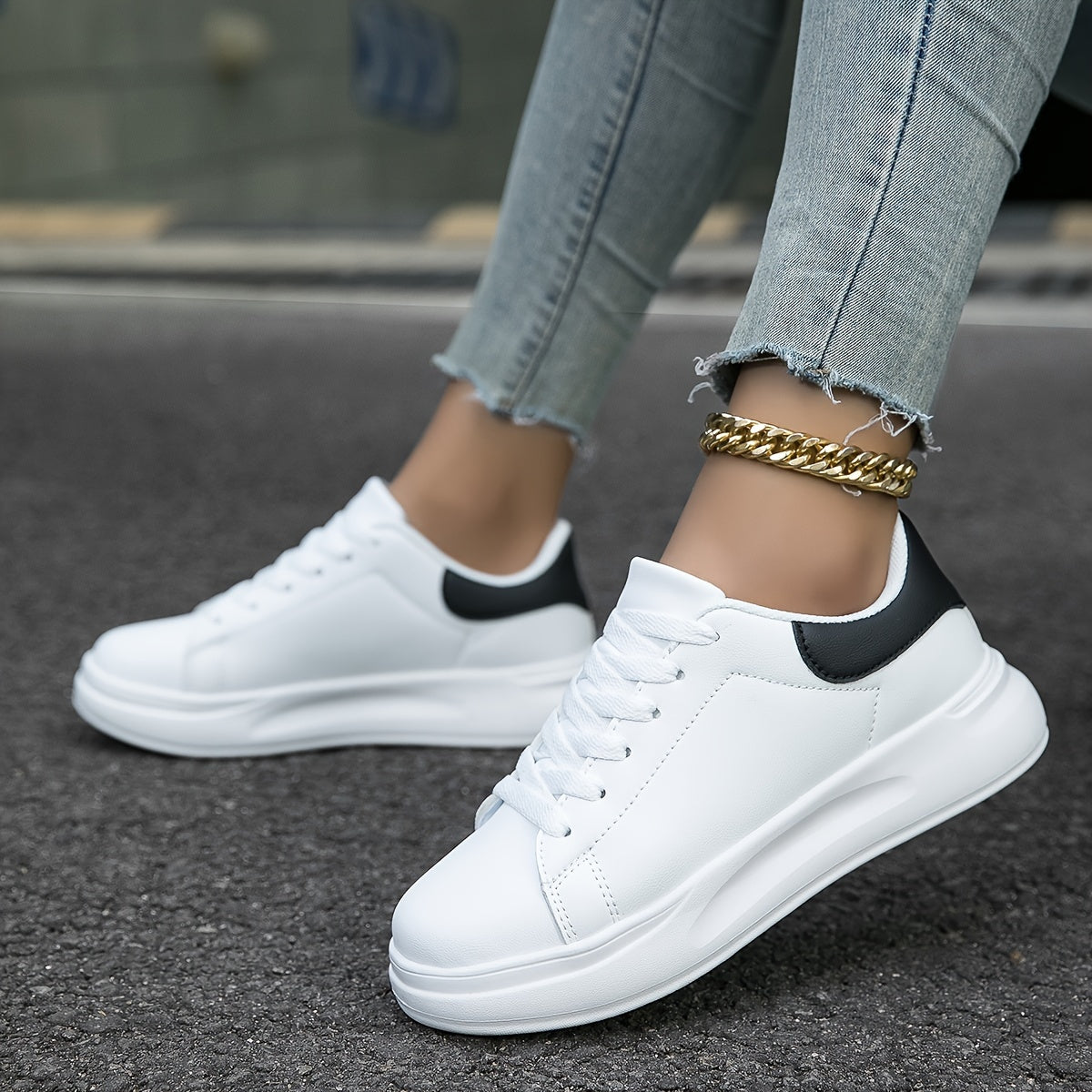 Platform Sneakers for Women - Contrast Heel Detail - Image 3