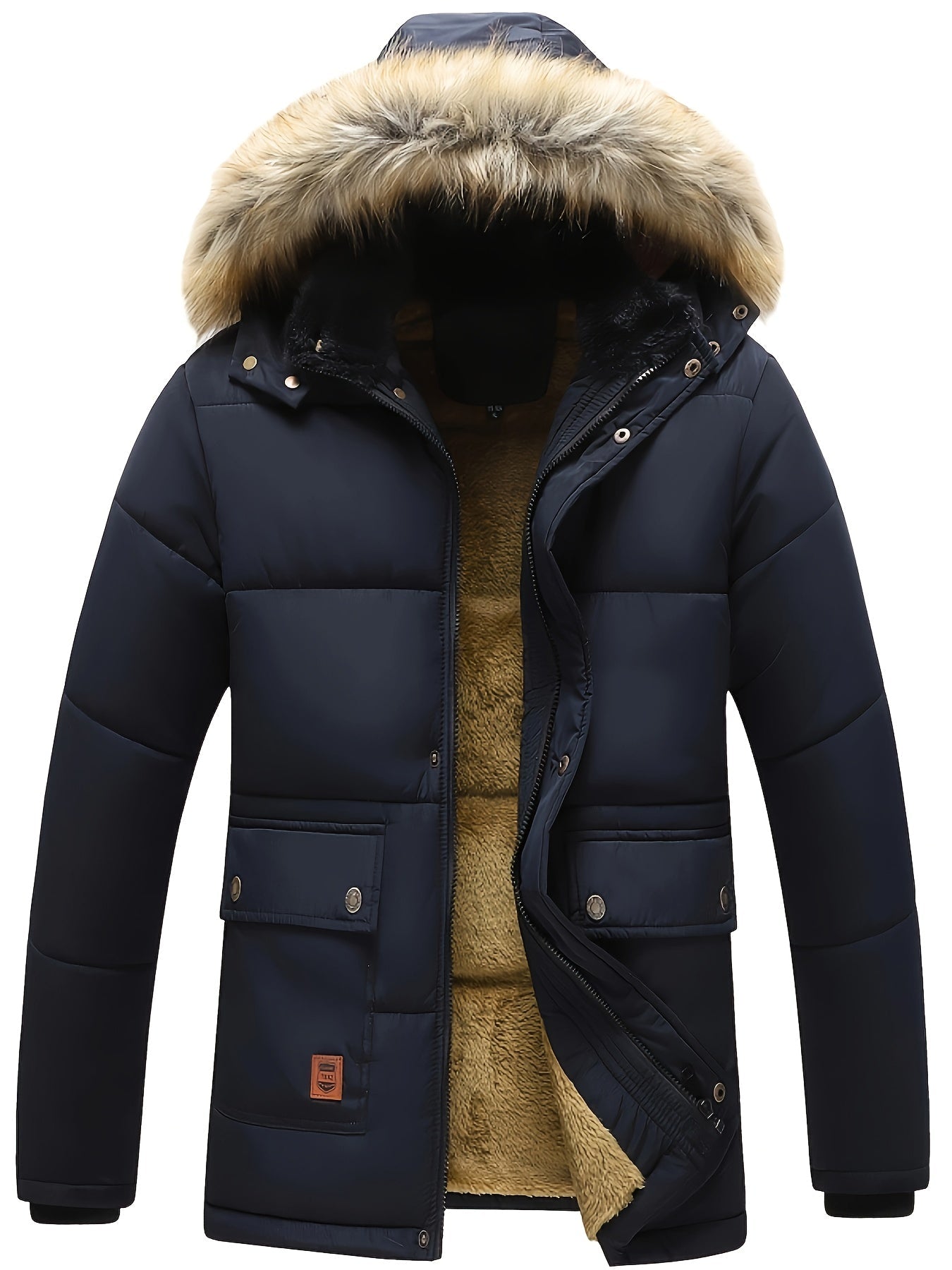 Puffer Hooded Jacket for Men - Faux Fur Hood - Image 1