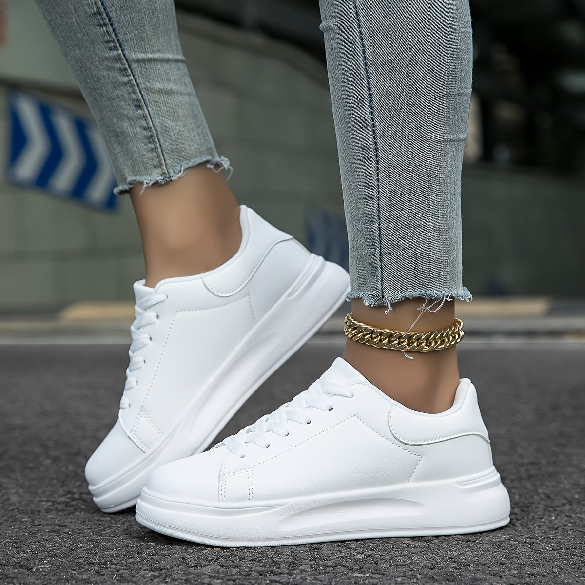 Platform Sneakers for Women - Contrast Heel Detail - Image 8