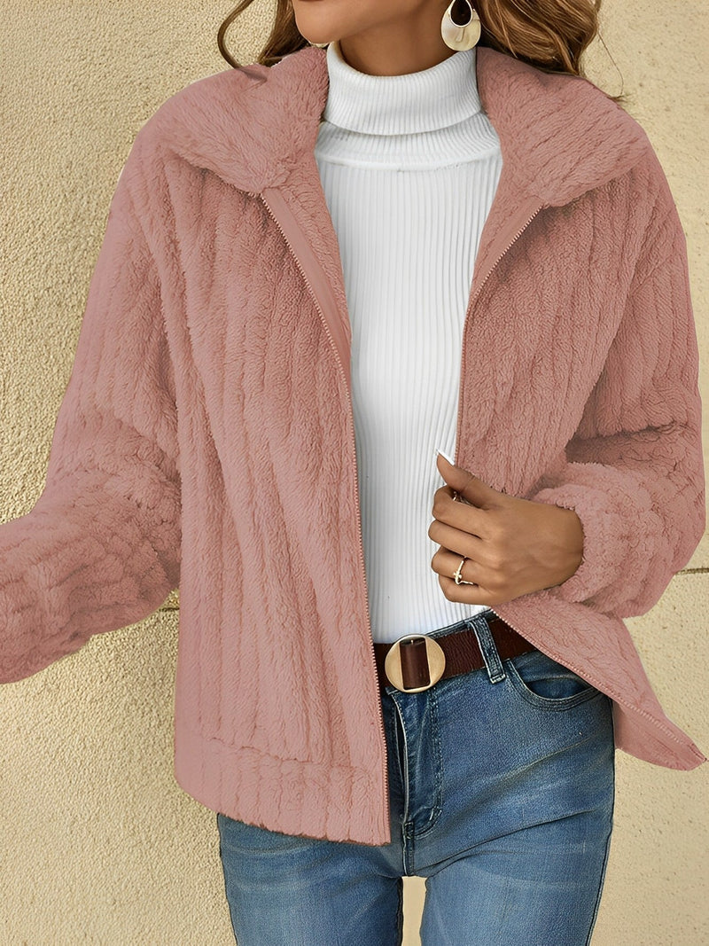 Collared Zip-Up Jacket for Women - Long Sleeve - Image 4