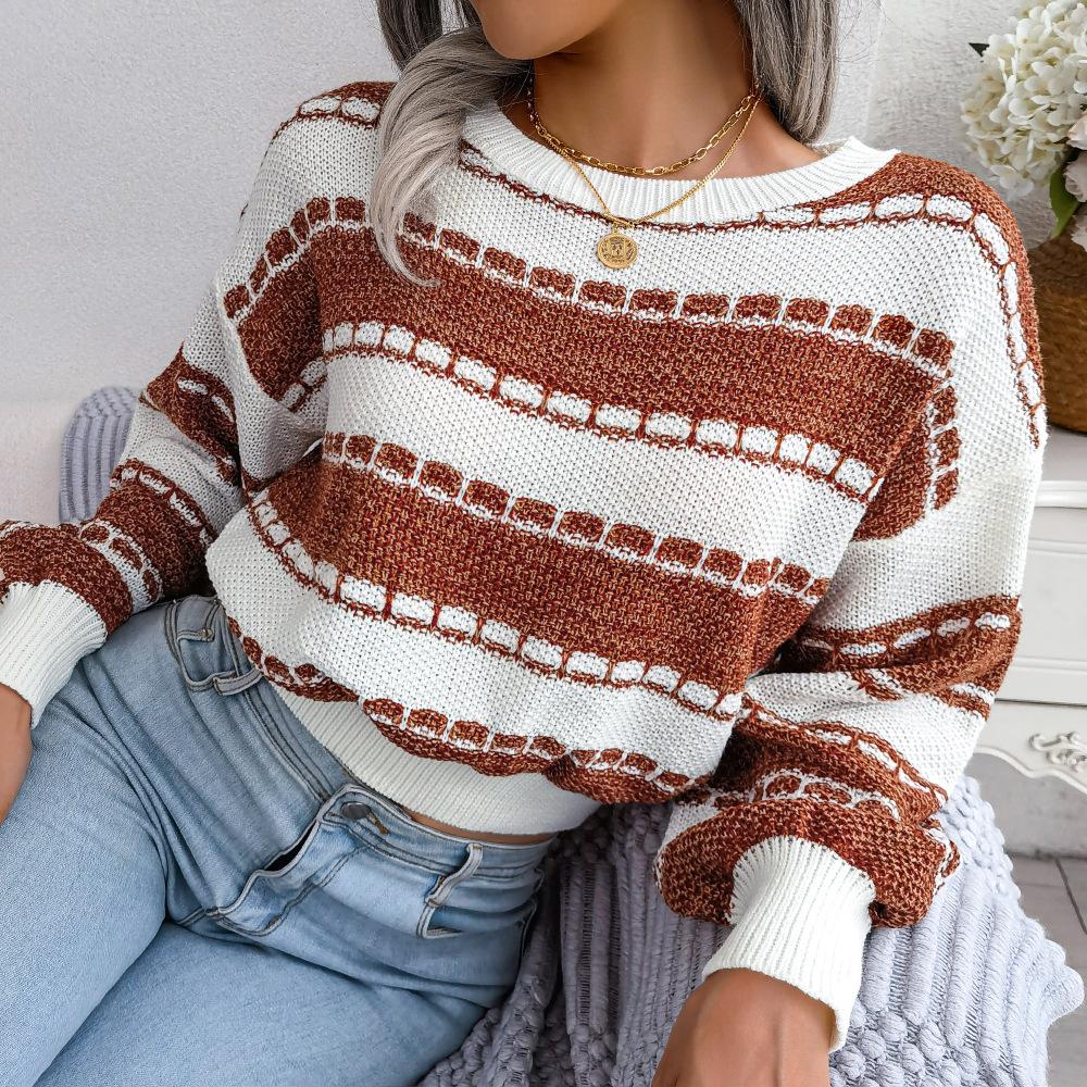 Striped Crew Neck Sweater for Women - Relaxed - Image 2