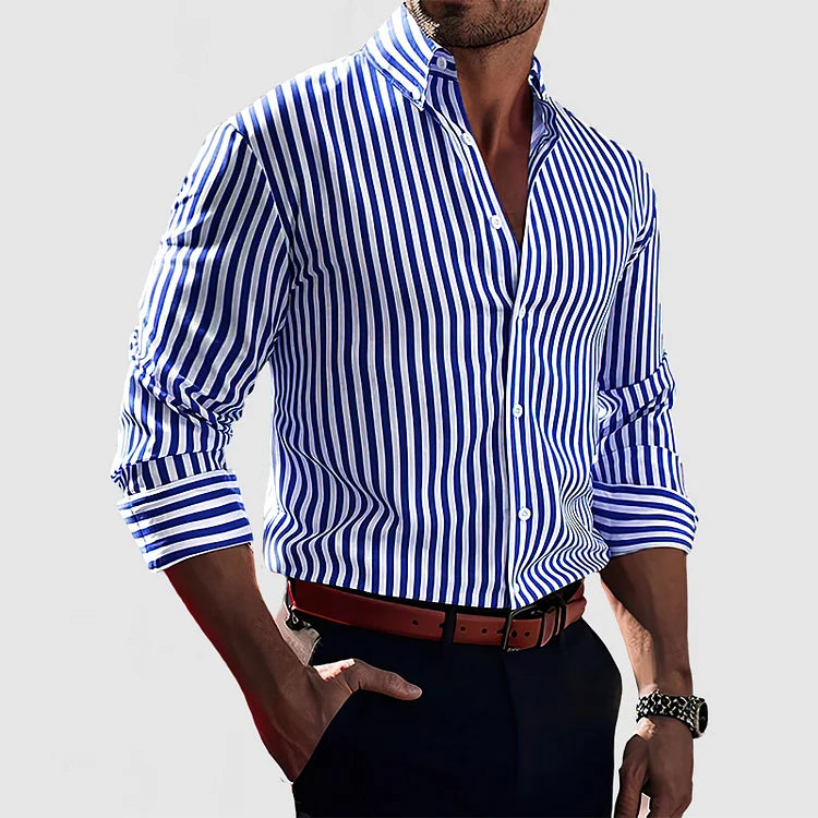 Striped Button-Down Shirt for men - Long Sleeve Slim Fit - Spread Collar Buttoned Cuffs - Image 1