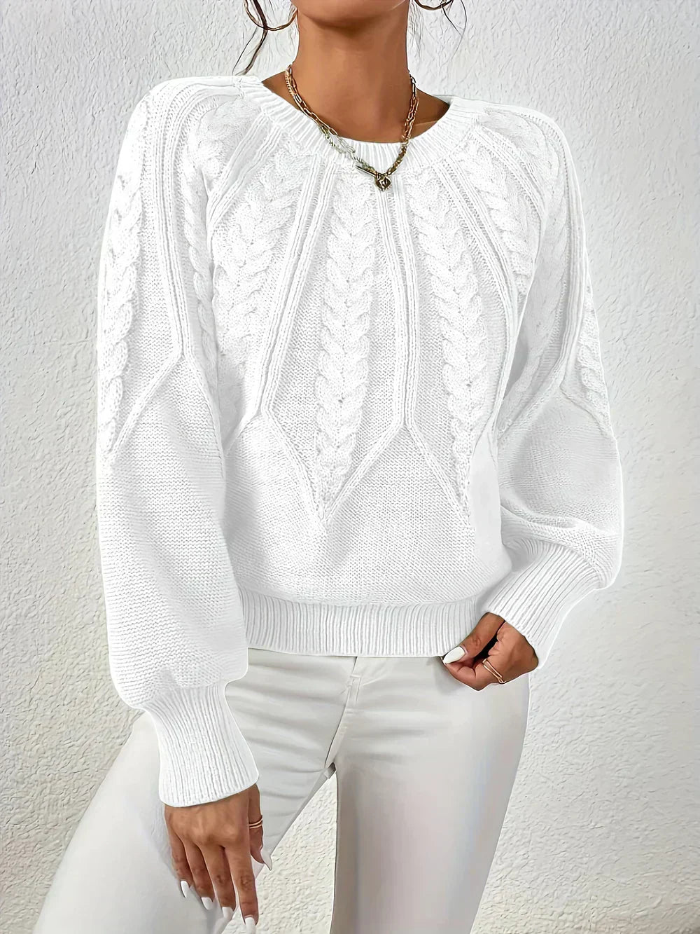Cable Knit Sweater for Women - Raglan Sleeve - Image 9