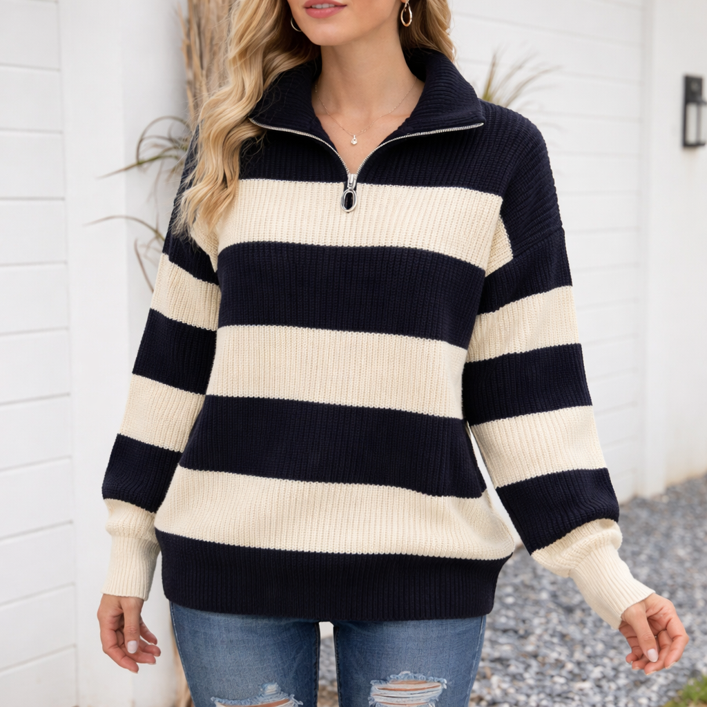Women's Color Block Striped Half-Zip Sweater