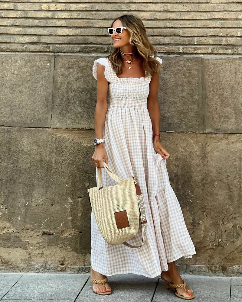 Gingham Maxi Dress for Women - Smocked Tiered - Image 1