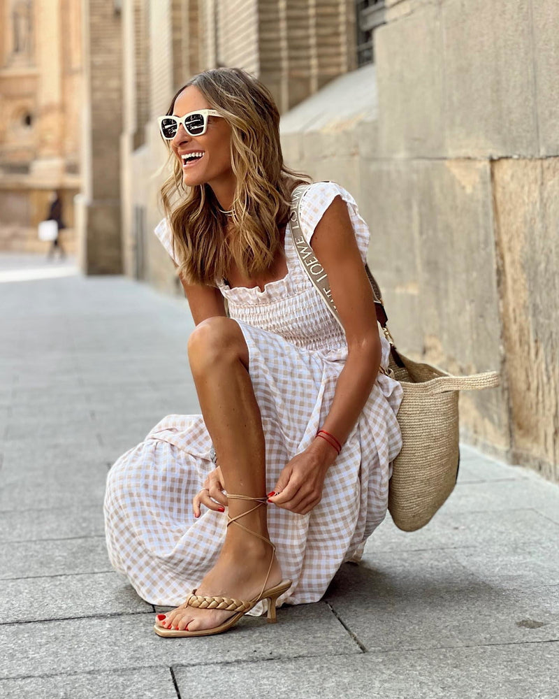 Gingham Maxi Dress for Women - Smocked Tiered - Image 2