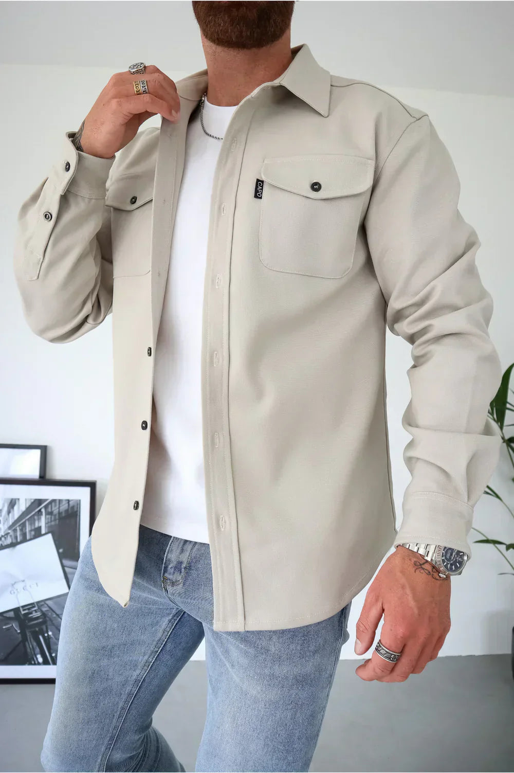 Shirt Jacket for Men - Button-Up Overshirt - Long Sleeve Chest Pocket - Image 12