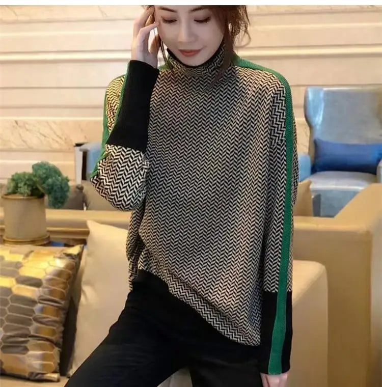 Turtleneck Patterned Sweater for Women - Long Sleeve - Image 5