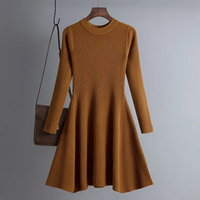 Ribbed A-Line Midi Dress for Women - Round Neck - Image 12